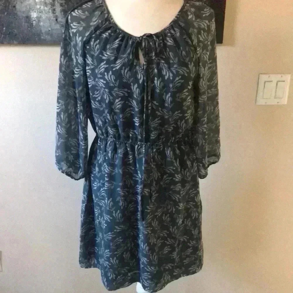 Banana Republic Floral 3/4 Puff Sleeve Midi Dress w/Elastic Waist Tie Neck-10P
